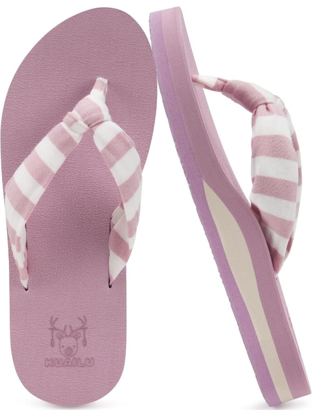 Women Pink White Yoga Mat Arch Support Flip Fabric Straps Knotted Thong Sandal
